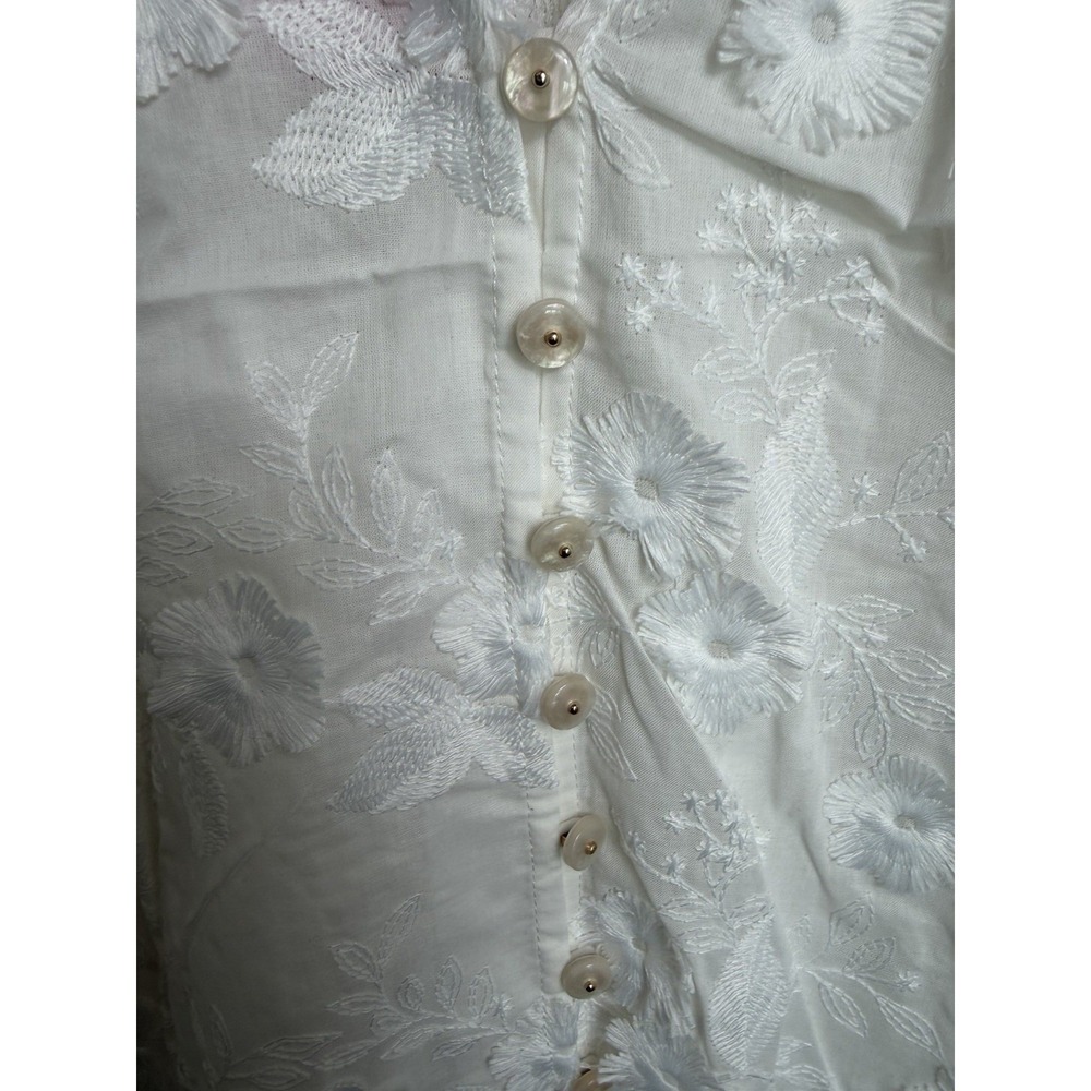 Nanette Lepore White Floral Embroidered Button-Front Blouse - Picture 3 of 8